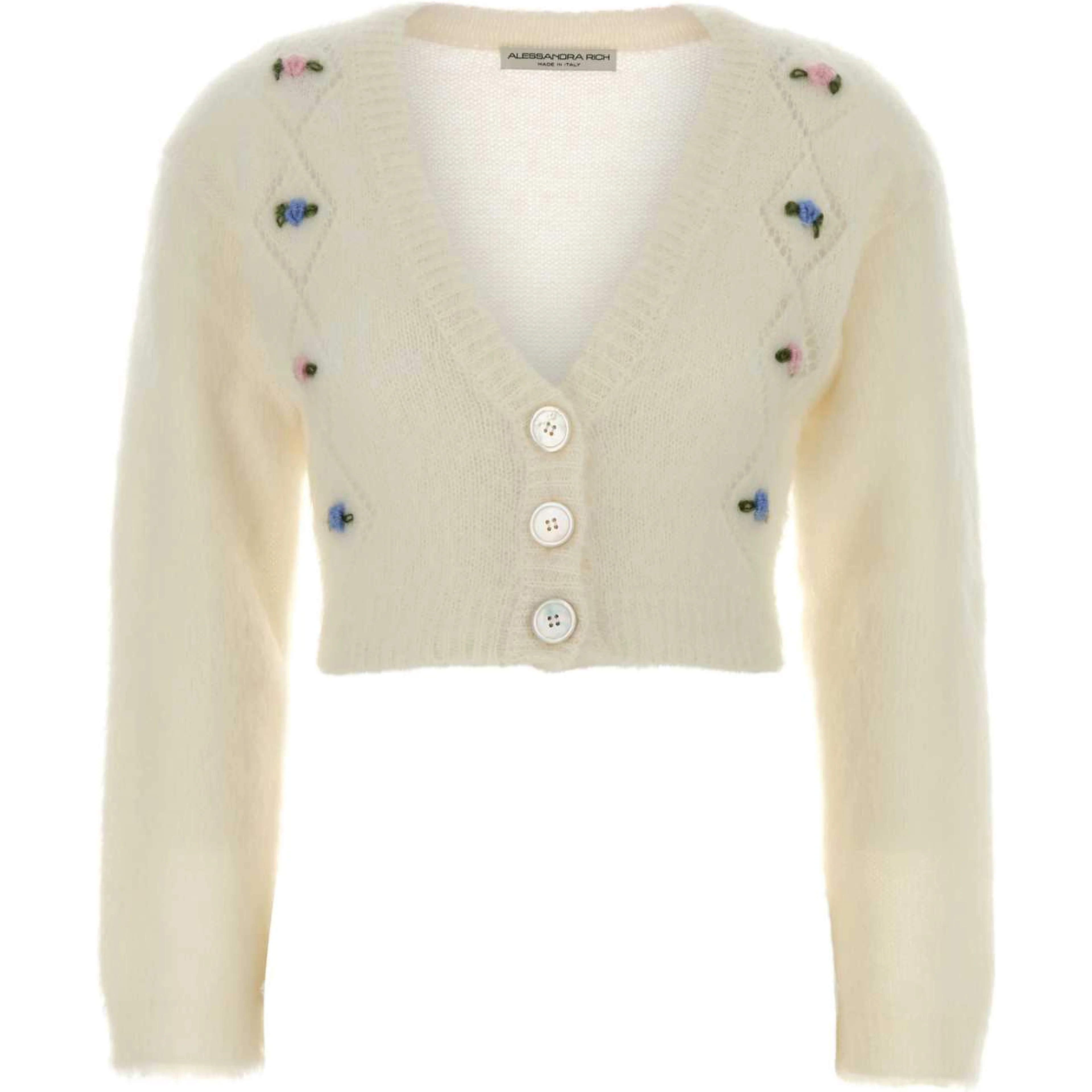 CARDED MOHAIR KNIT CARDIGAN WITH EMBROIDERY