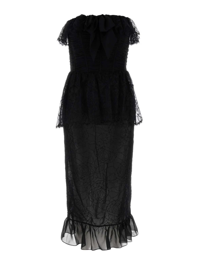 LACE AND SILK GEORGETTE BUSTIER DRESS