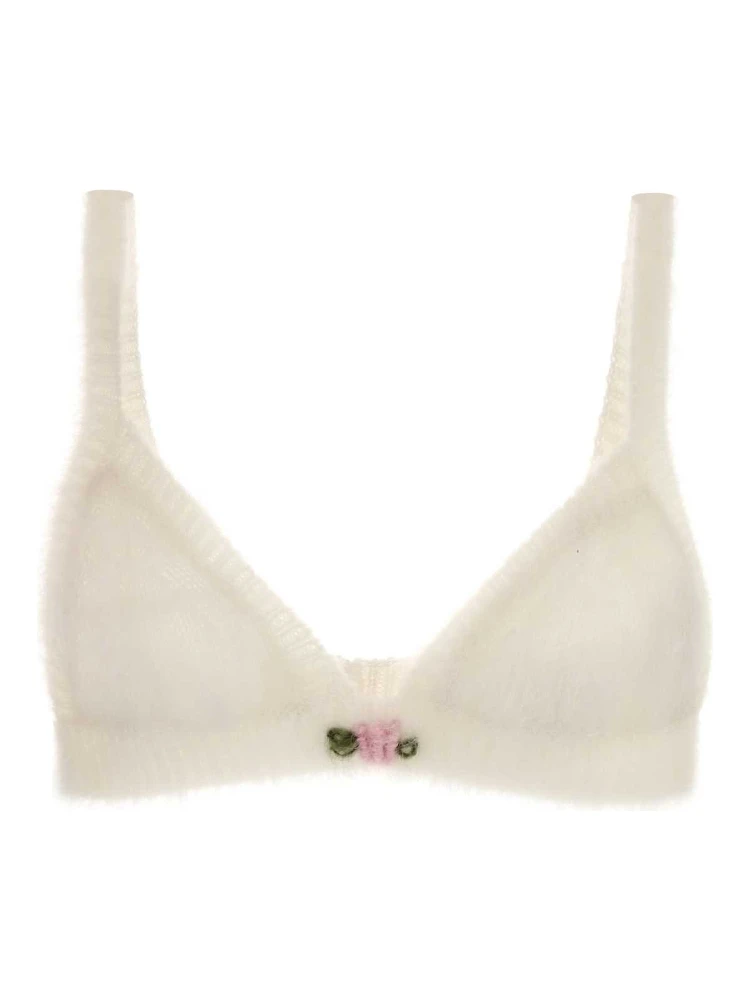 CARDED MOHAIR KNIT BRA WITH EMBROIDERY