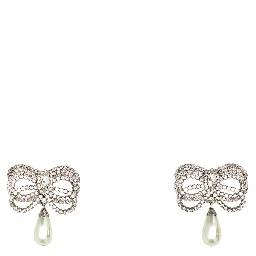 CRYSTAL BOW EARRINGS WITH PENDANT PEARL