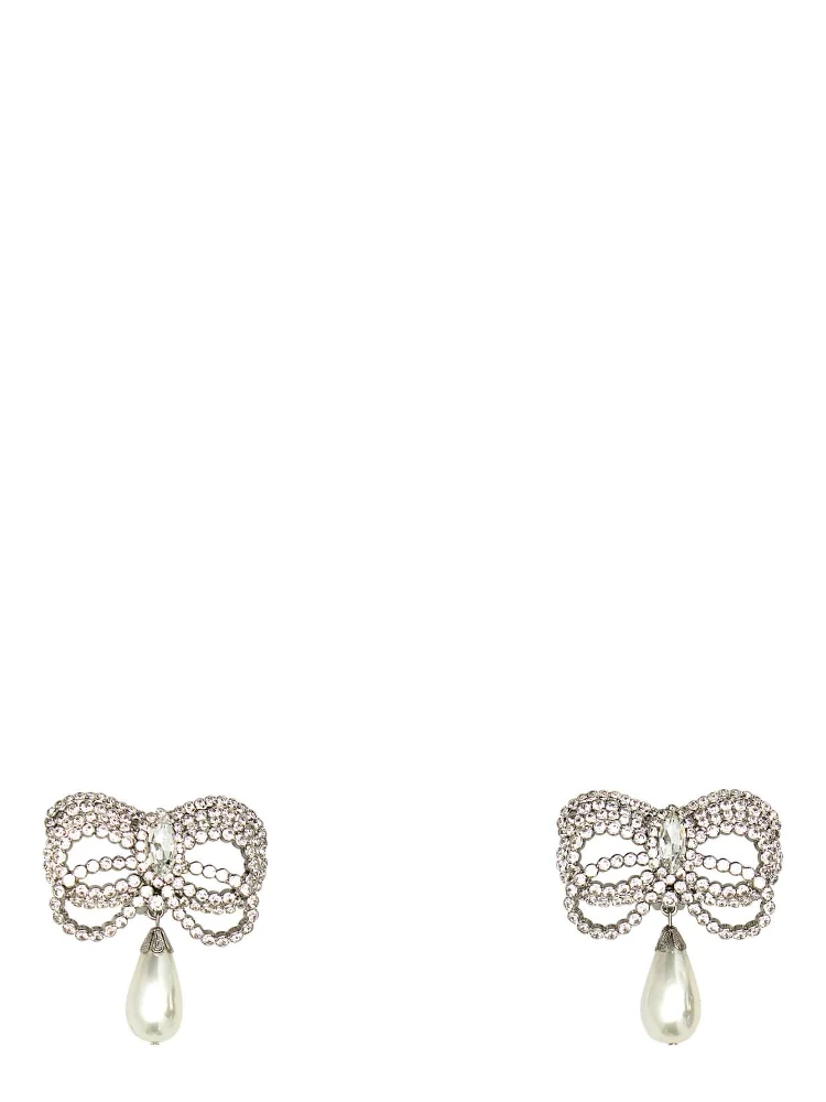 CRYSTAL BOW EARRINGS WITH PENDANT PEARL