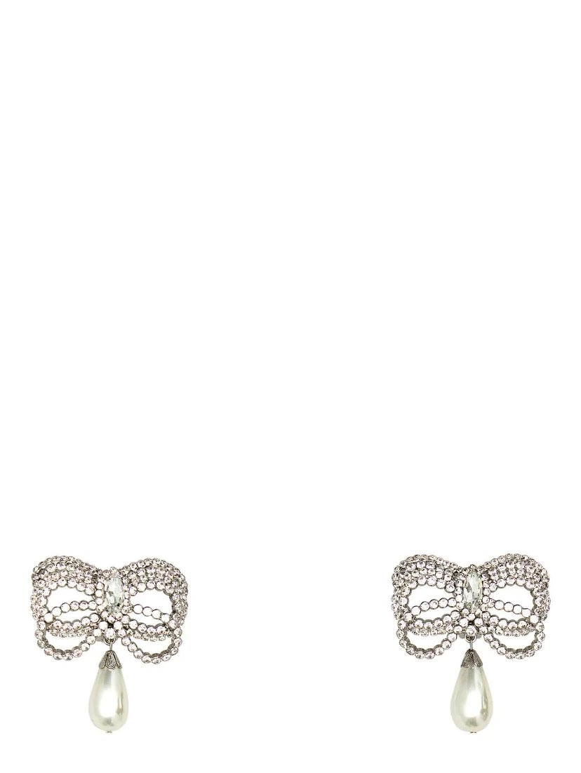CRYSTAL BOW EARRINGS WITH PENDANT PEARL