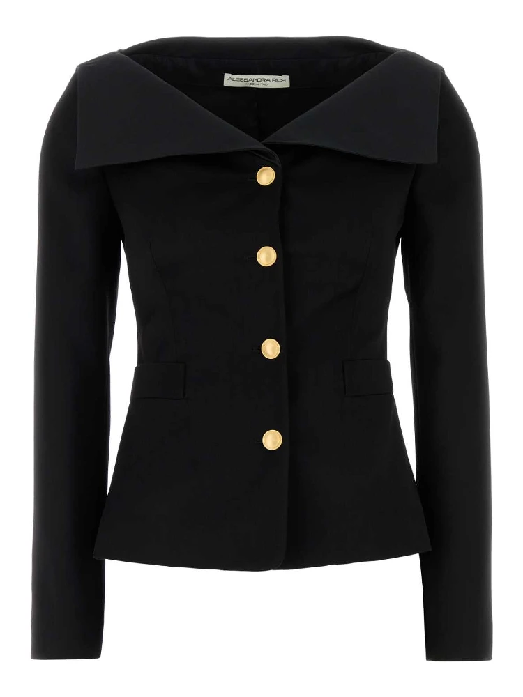 WOOL SATIN JACKET WITH MIKADO COLLAR