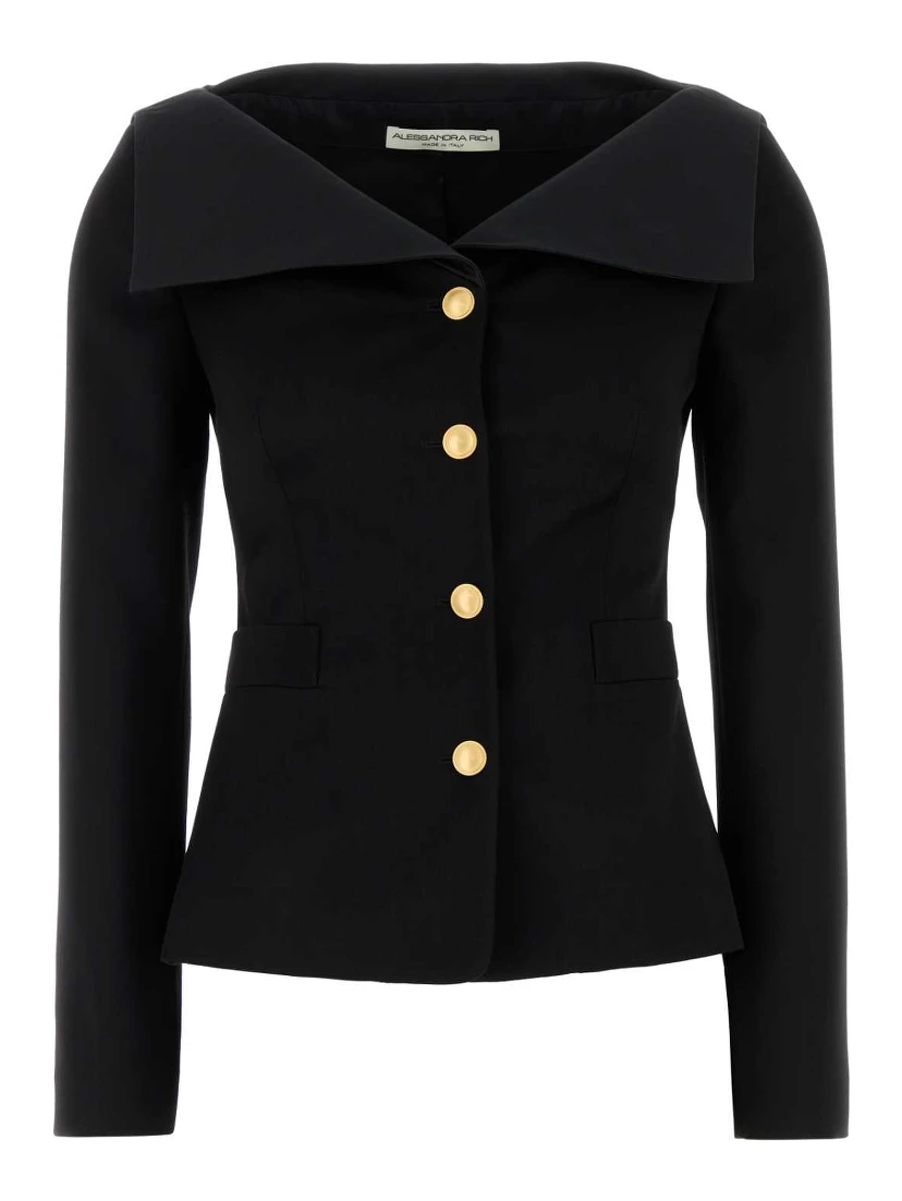 WOOL SATIN JACKET WITH MIKADO COLLAR