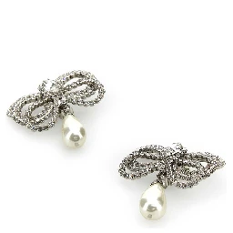 CRYSTAL BOW EARRINGS WITH PENDANT PEARL