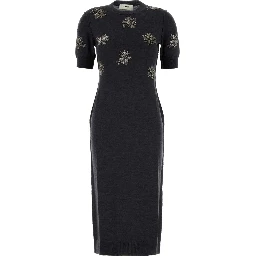 MIDI KNITTED SEQUINED FLOWER DRESS