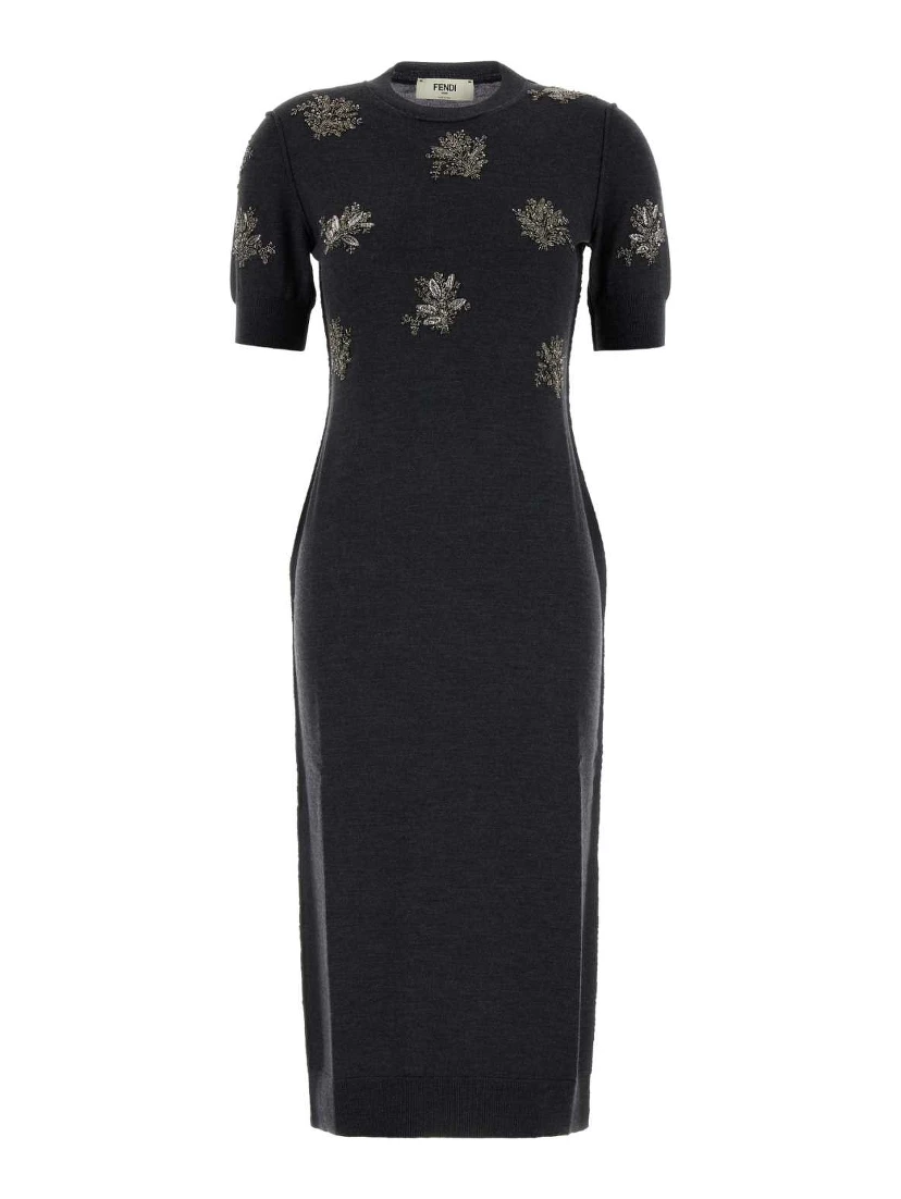 MIDI KNITTED SEQUINED FLOWER DRESS