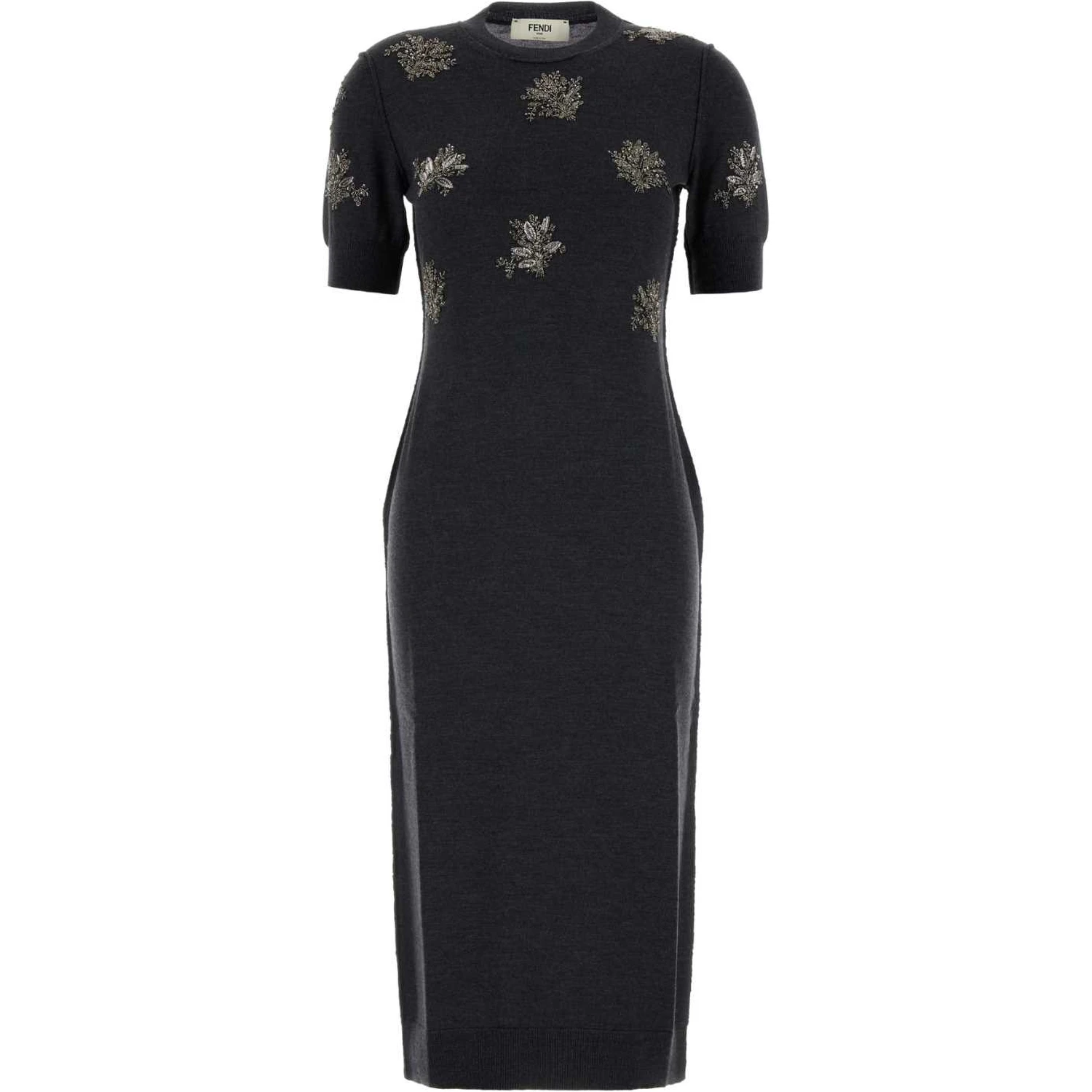MIDI KNITTED SEQUINED FLOWER DRESS