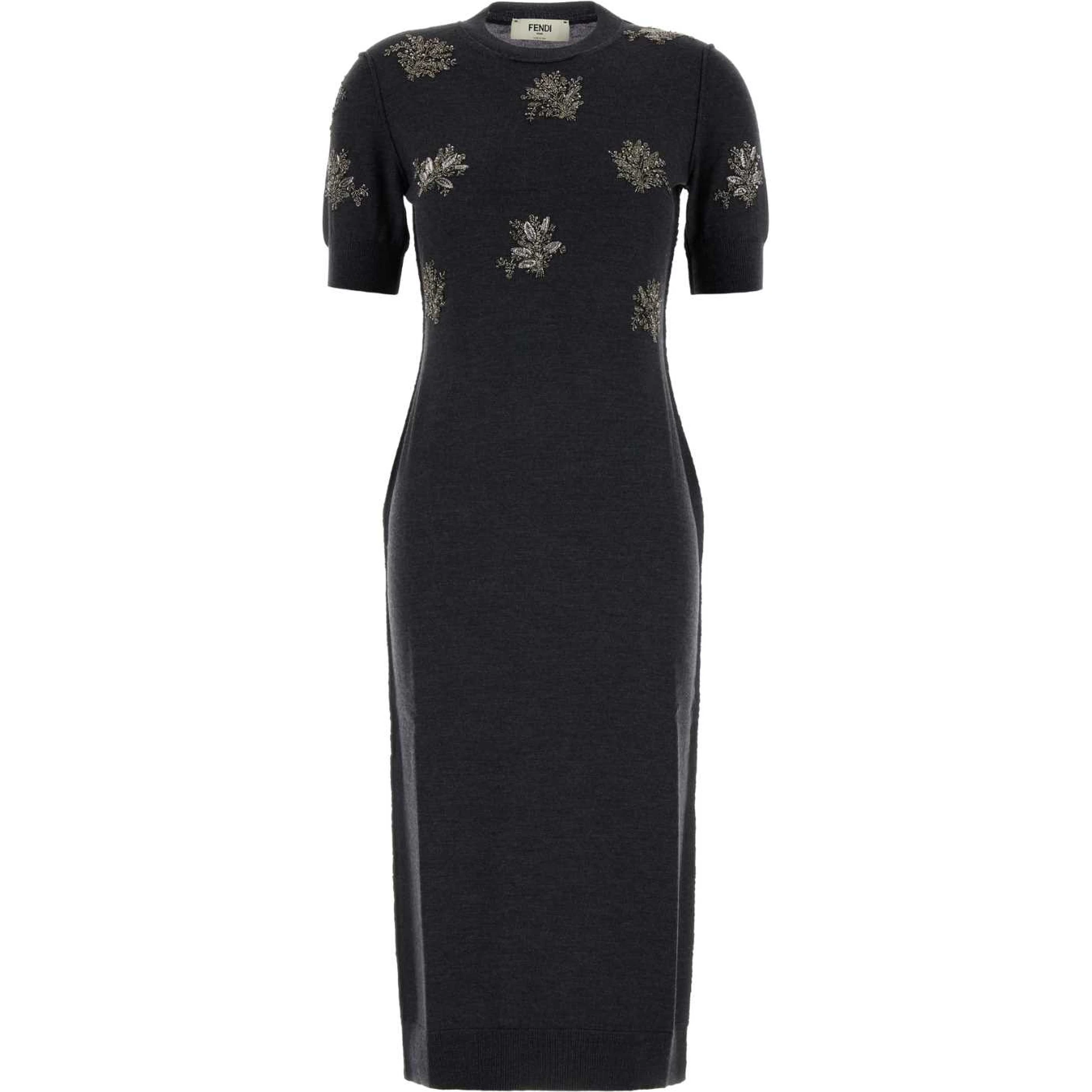 MIDI KNITTED SEQUINED FLOWER DRESS