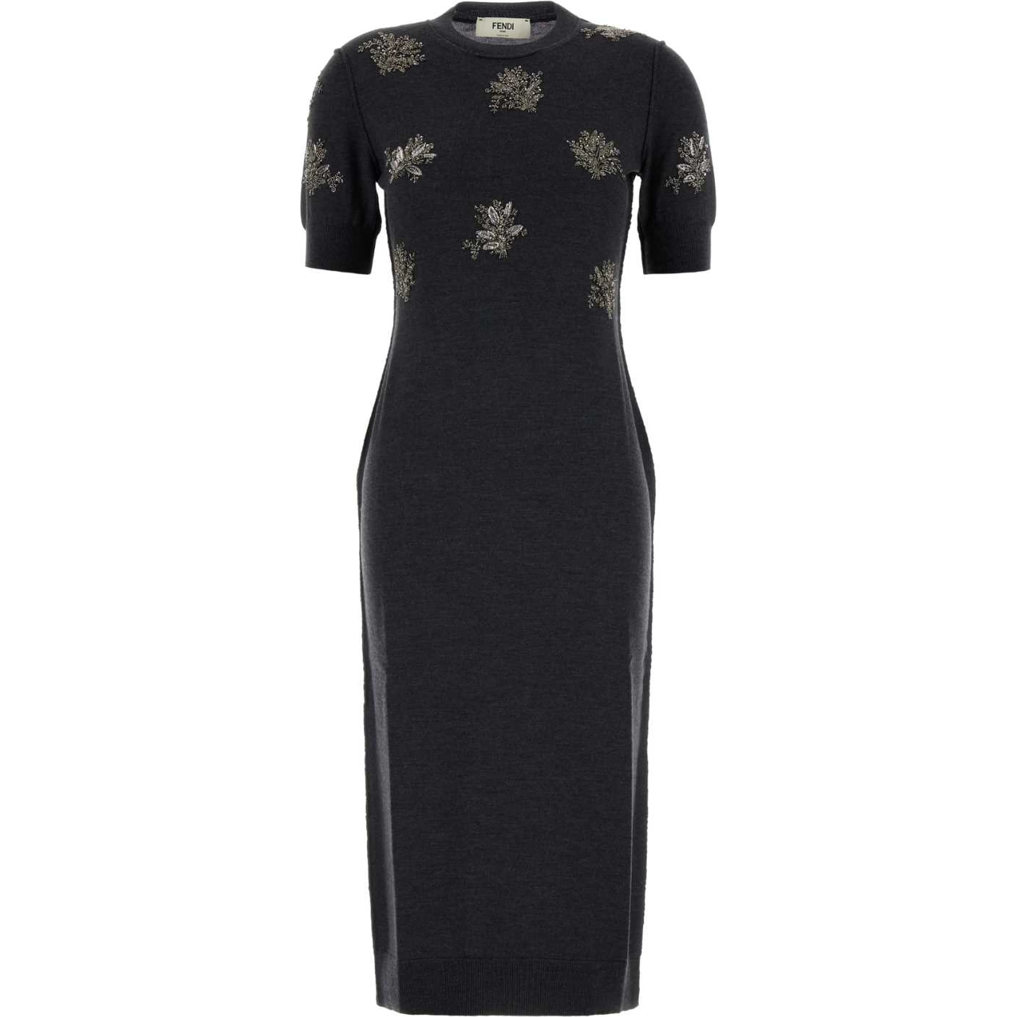 MIDI KNITTED SEQUINED FLOWER DRESS