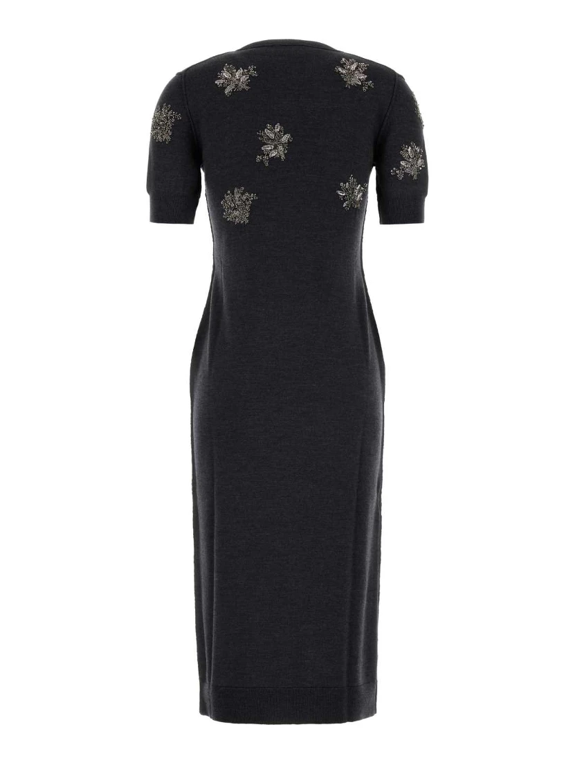 MIDI KNITTED SEQUINED FLOWER DRESS