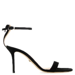 SPECIAL HEART BLACK SUEDE ROUND TOE SANDALS (85MM