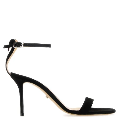 SPECIAL HEART BLACK SUEDE ROUND TOE SANDALS (85MM