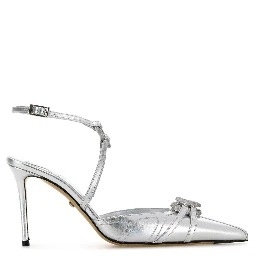 DOUBLE HEART SILVER NAPPA LEATHER HIGH HEELS