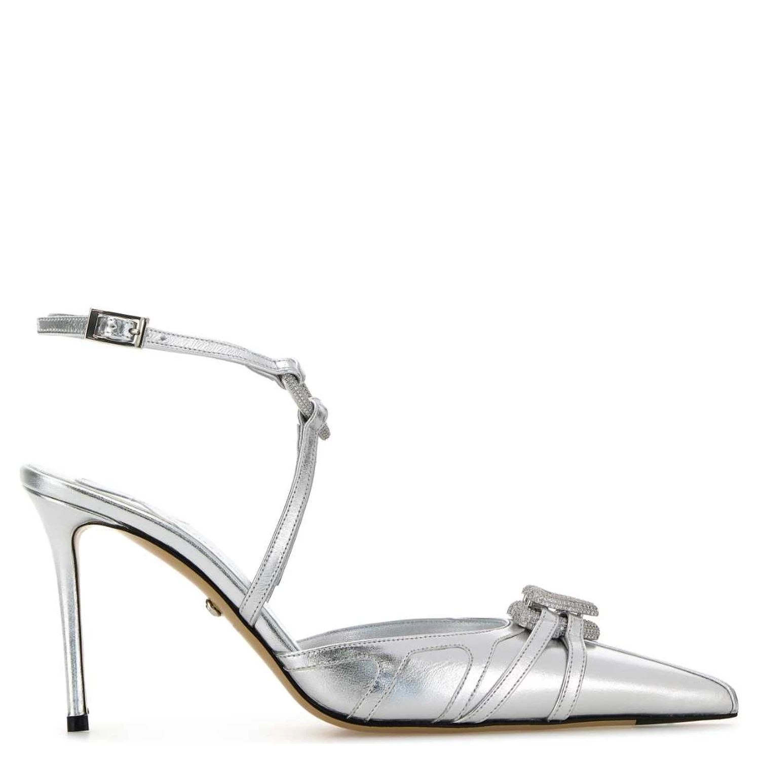 DOUBLE HEART SILVER NAPPA LEATHER HIGH HEELS