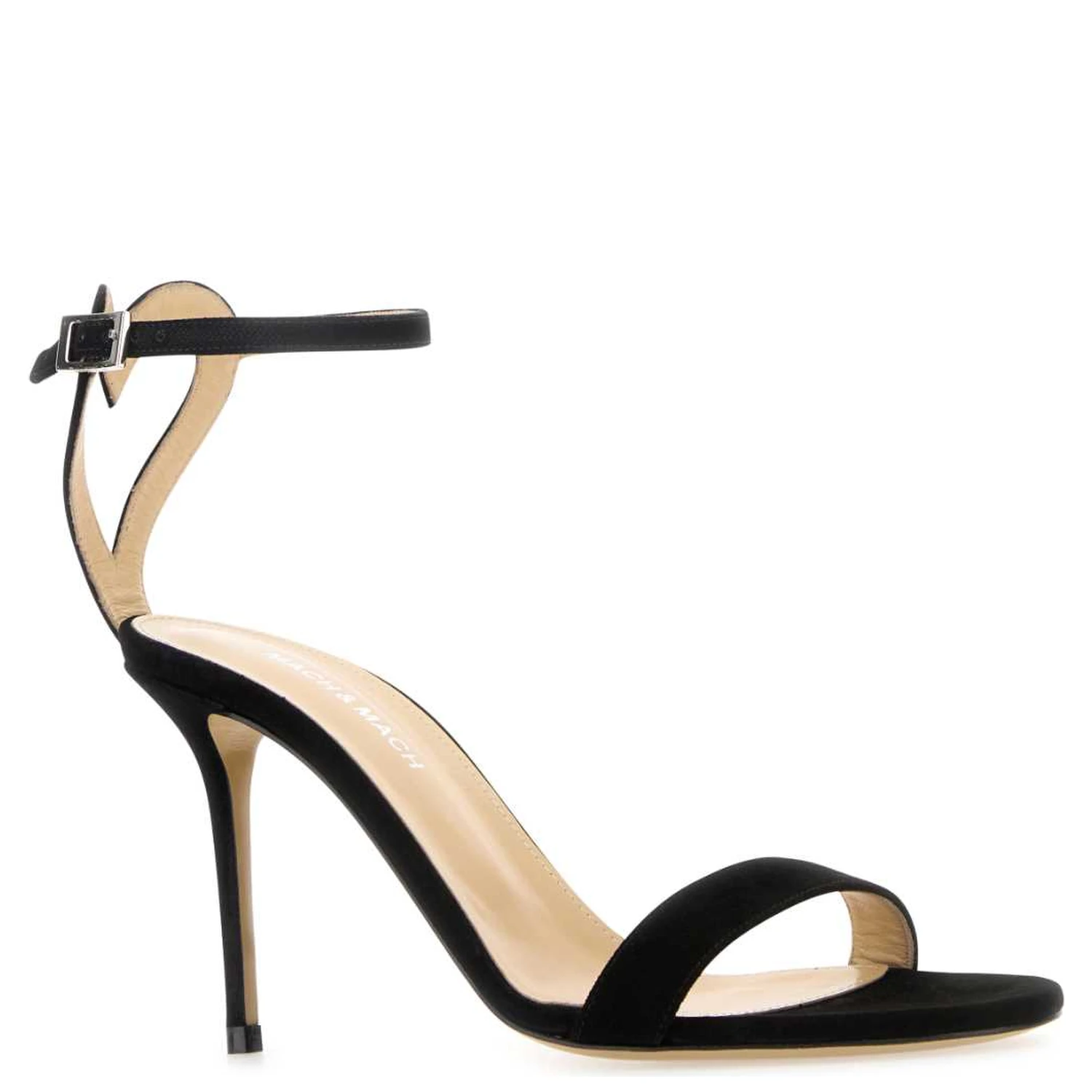 SPECIAL HEART BLACK SUEDE ROUND TOE SANDALS (85MM