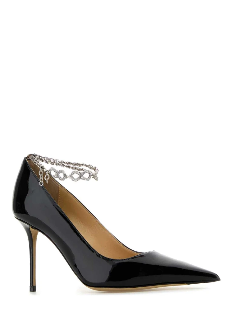 BOW CHAIN BLACK PATENT LEATHER POINTED TOE PUMPS( alternative