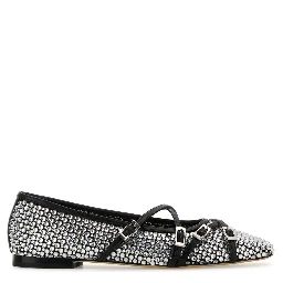 CRYSTAL NET BLACK SQUARE TOE BALLERINAS WITH STRAP