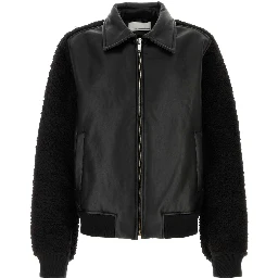 MEN FAUX SHEARLING LEATHER BOMBER JACKET WOVEN
