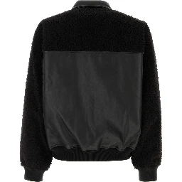 MEN FAUX SHEARLING LEATHER BOMBER JACKET WOVEN