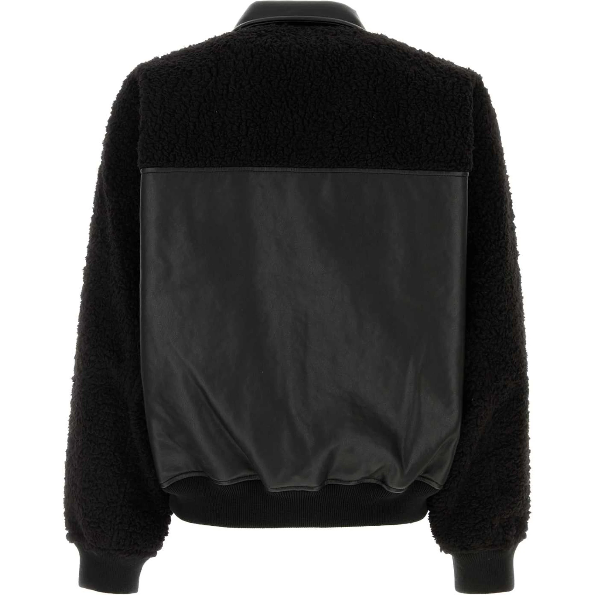 MEN FAUX SHEARLING LEATHER BOMBER JACKET WOVEN