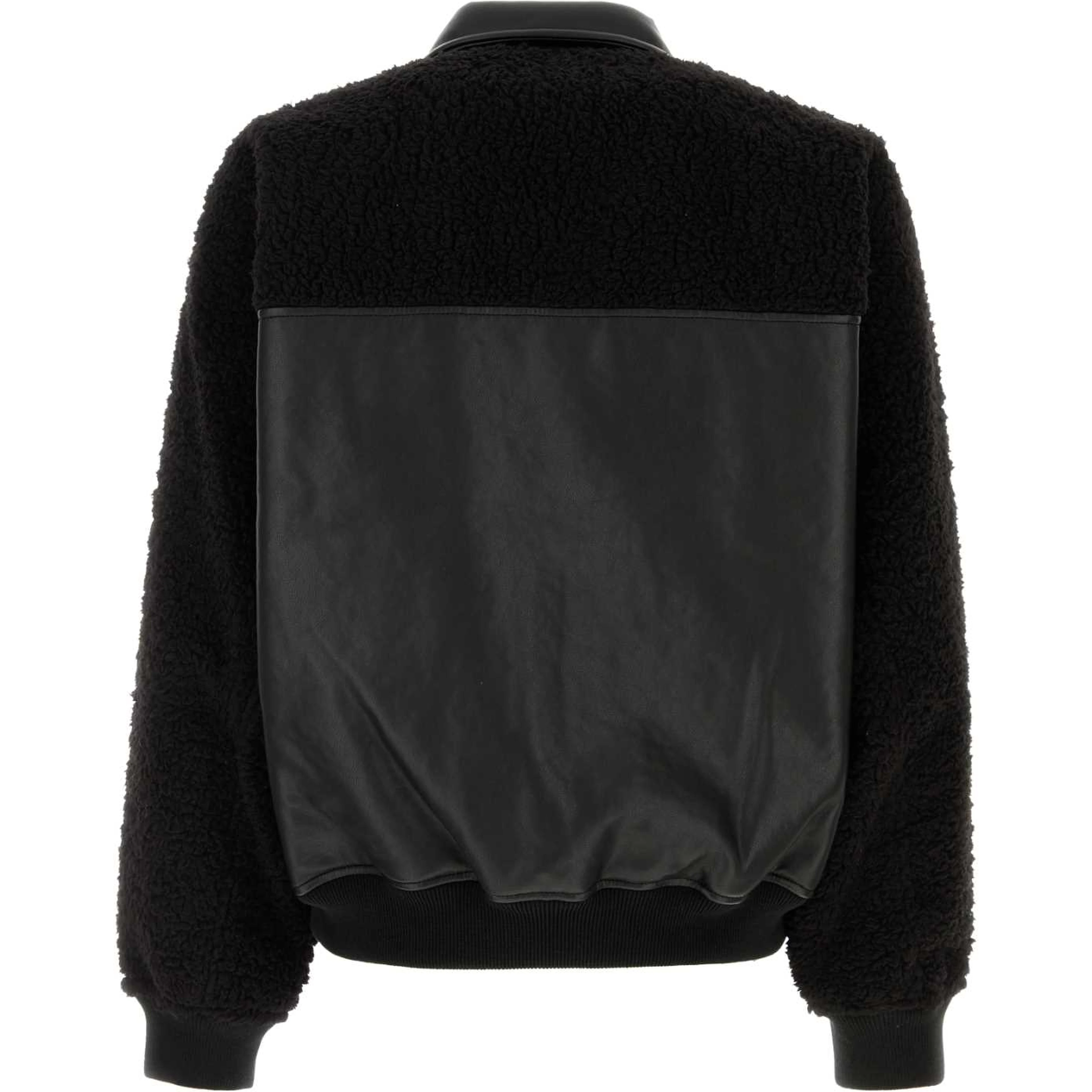 MEN FAUX SHEARLING LEATHER BOMBER JACKET WOVEN