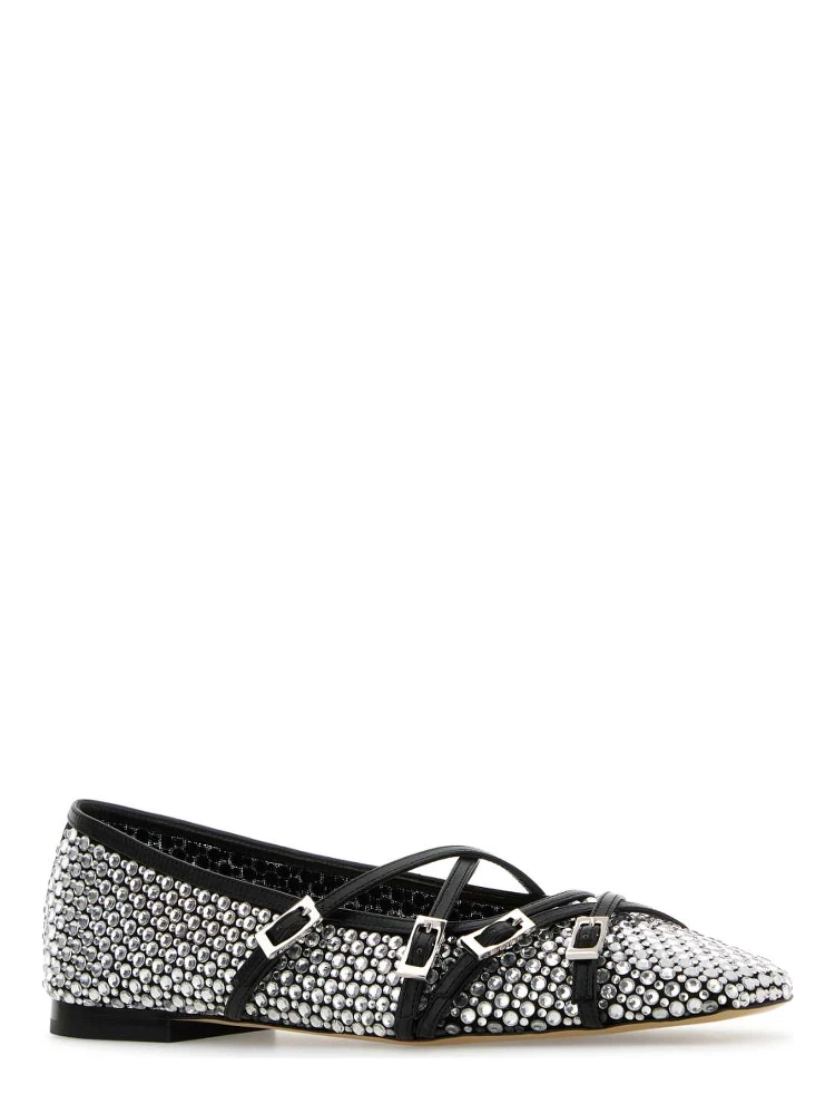 CRYSTAL NET BLACK SQUARE TOE BALLERINAS WITH STRAP alternative