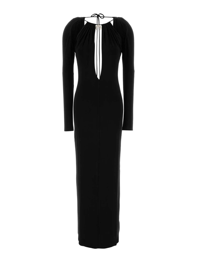 DRAPED JERSEY LS LONG DRESS