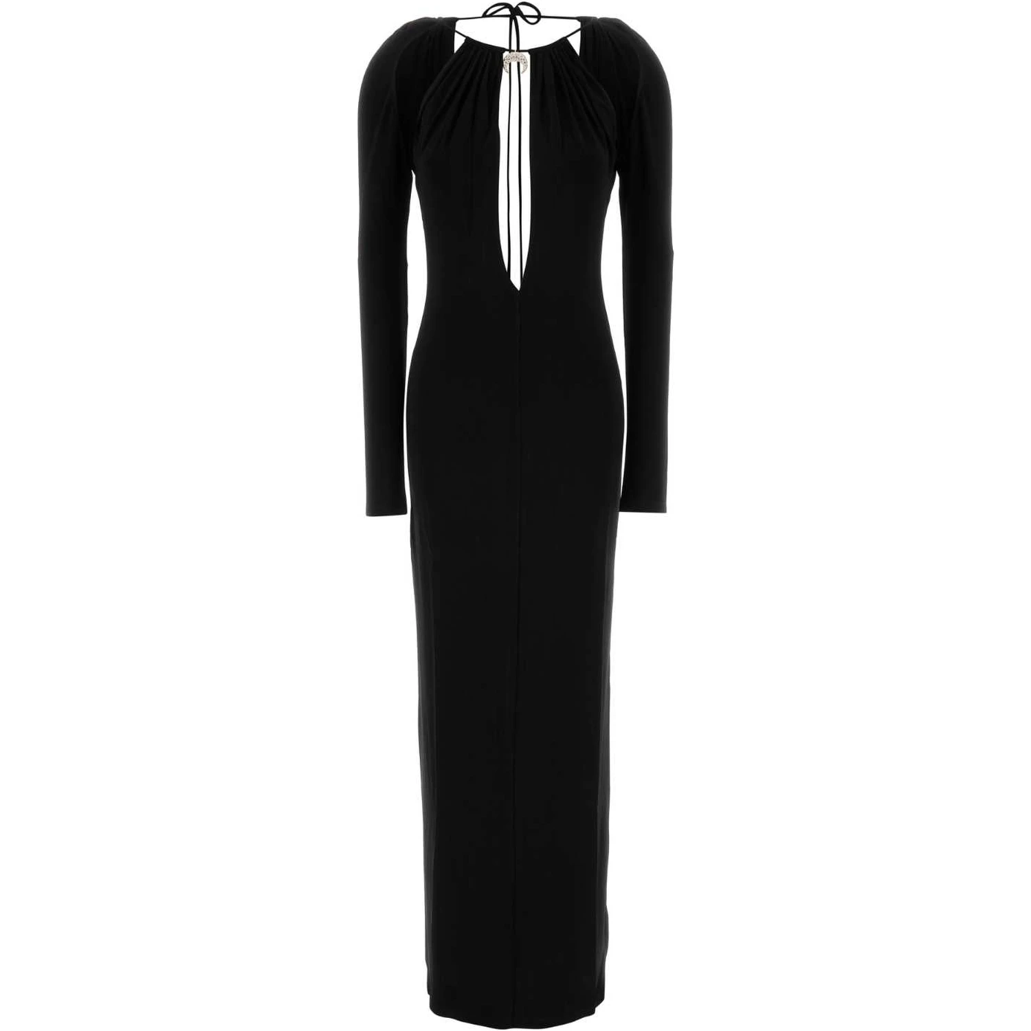 DRAPED JERSEY LS LONG DRESS