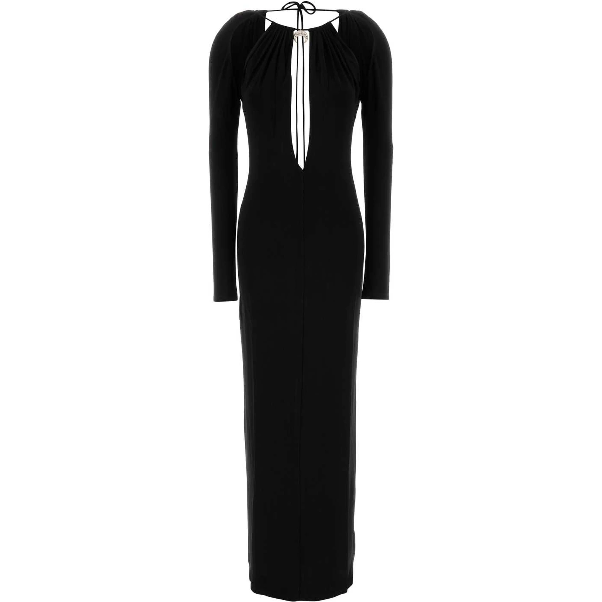 DRAPED JERSEY LS LONG DRESS