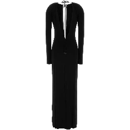 DRAPED JERSEY LS LONG DRESS