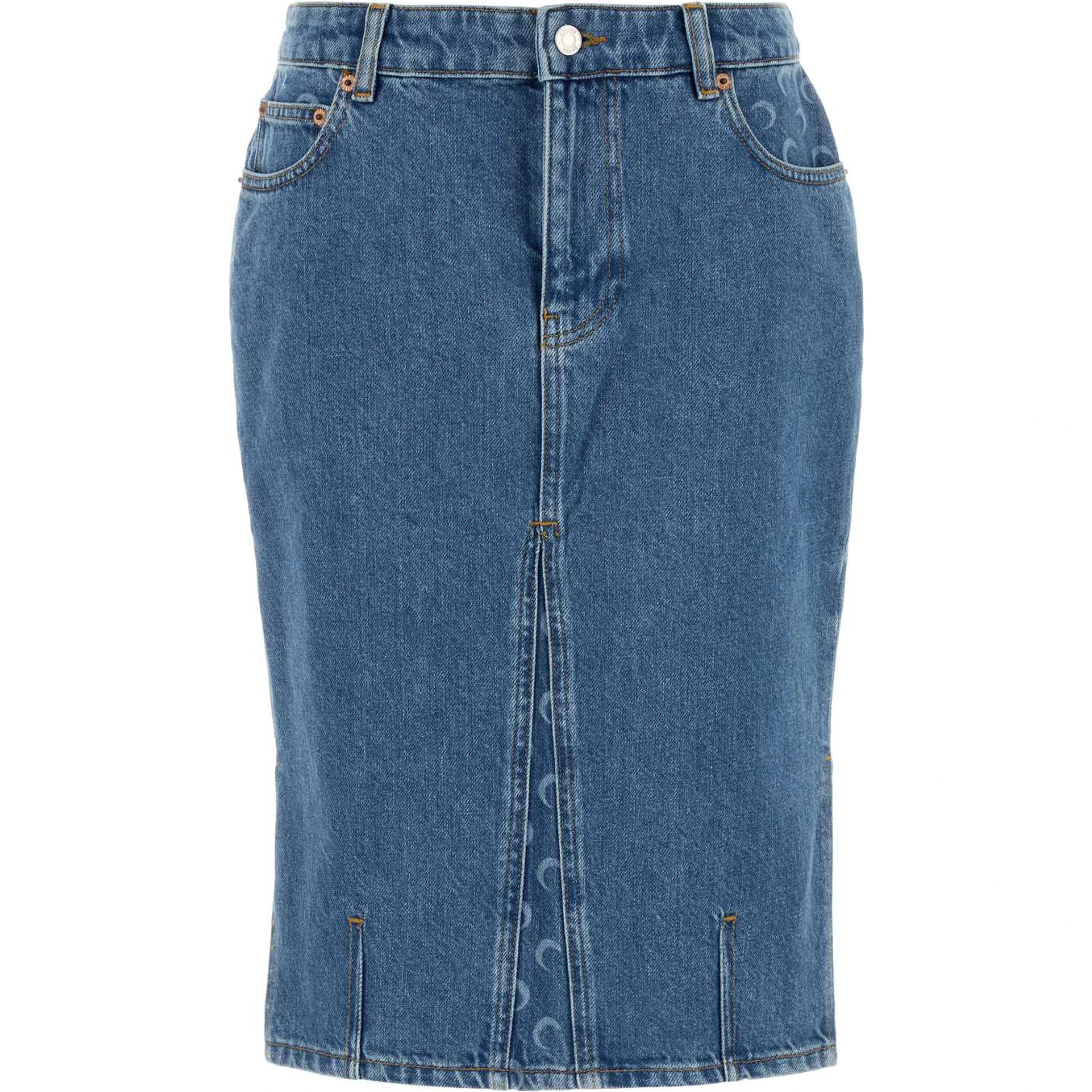 MOON LASER BLUE WASH  DENIM KNEE LENGTH SKIRT