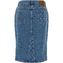 MOON LASER BLUE WASH  DENIM KNEE LENGTH SKIRT