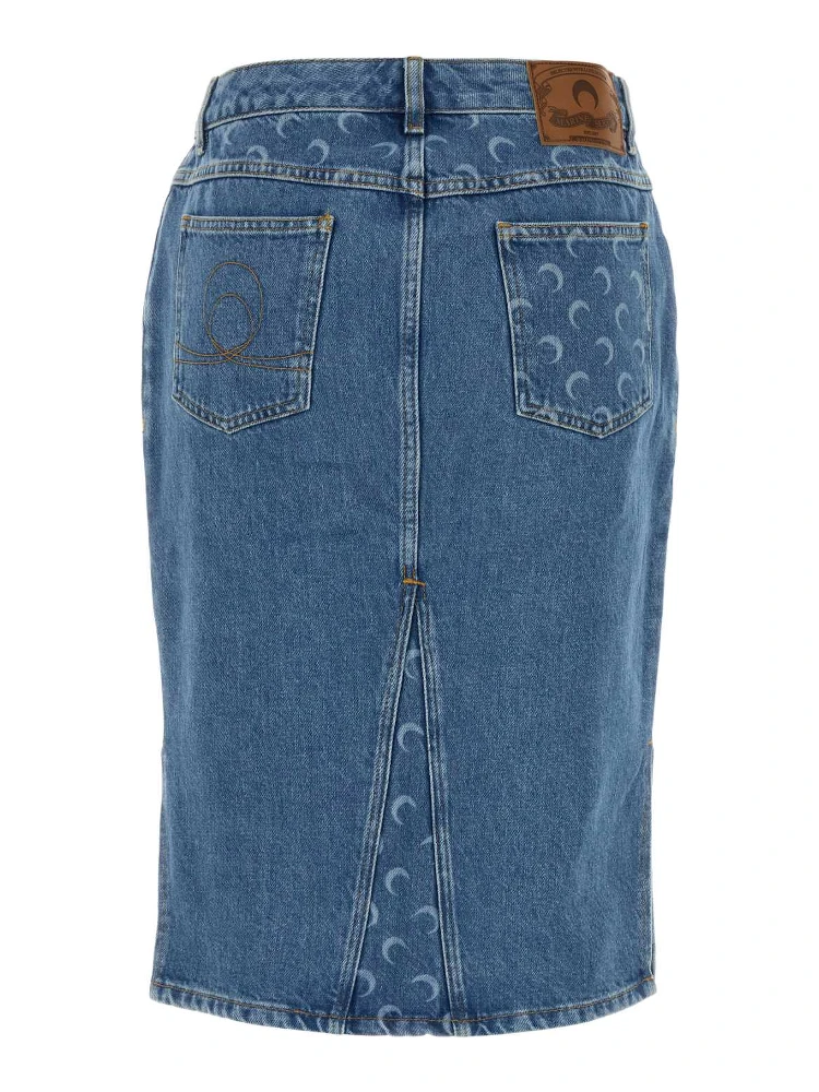 MOON LASER BLUE WASH  DENIM KNEE LENGTH SKIRT alternative
