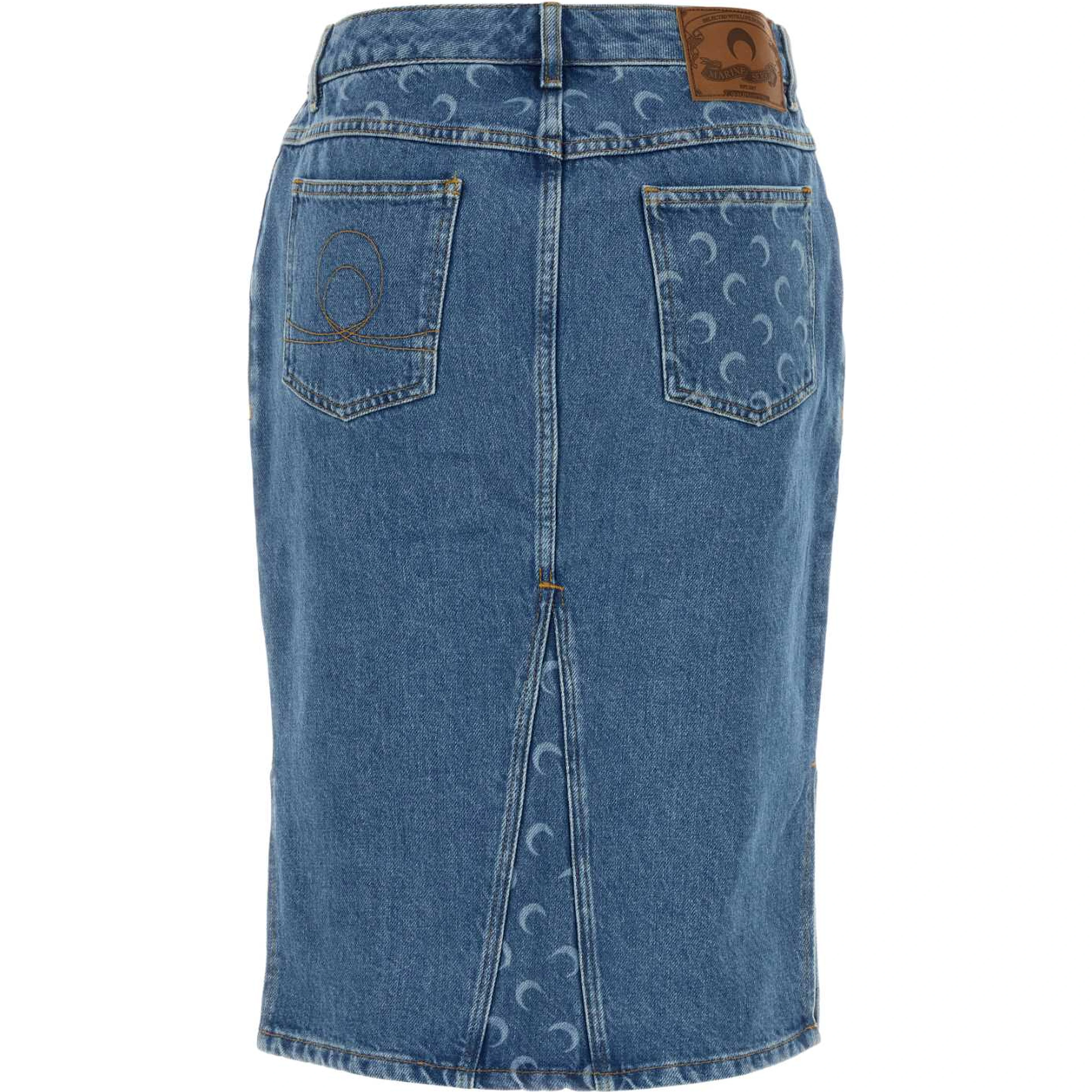 MOON LASER BLUE WASH  DENIM KNEE LENGTH SKIRT