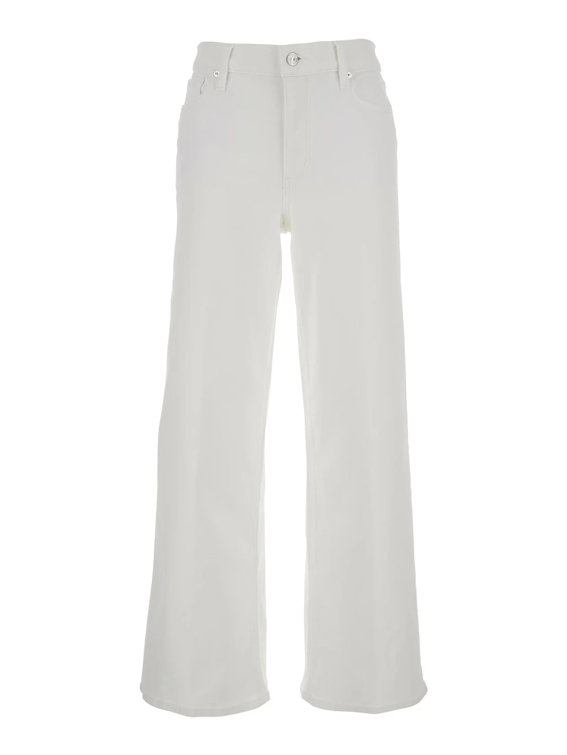 Le Slim Palazzo White Jeans with Belt Loops and Wide Leg in Denim Woman