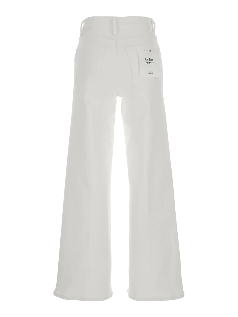 Le Slim Palazzo White Jeans with Belt Loops and Wide Leg in Denim Woman