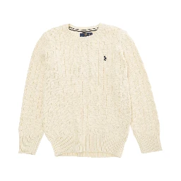 Beige Cable Knit Sweater with Pony Embroidery in Knit Boy