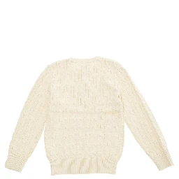 Beige Cable Knit Sweater with Pony Embroidery in Knit Boy