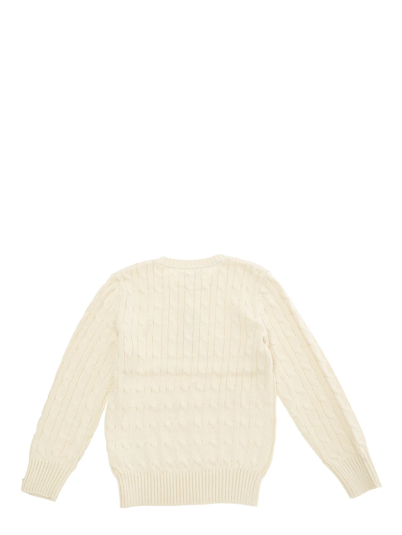Beige Cable Knit Sweater with Pony Embroidery in Knit Boy