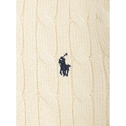 Beige Cable Knit Sweater with Pony Embroidery in Knit Boy