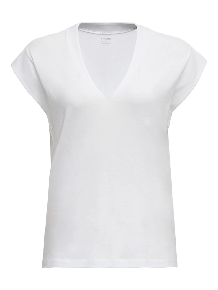 White Cotton V-Neck T-Shirt