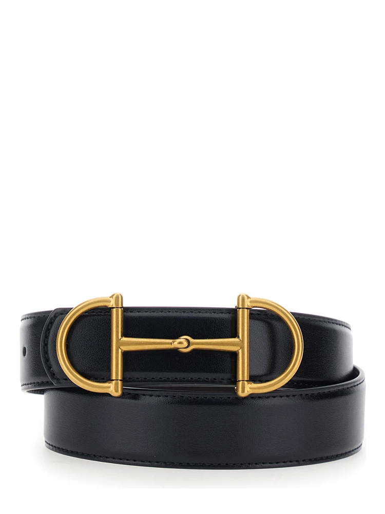 Black Reversible Belt with Horsebit on the Front in Leather Man