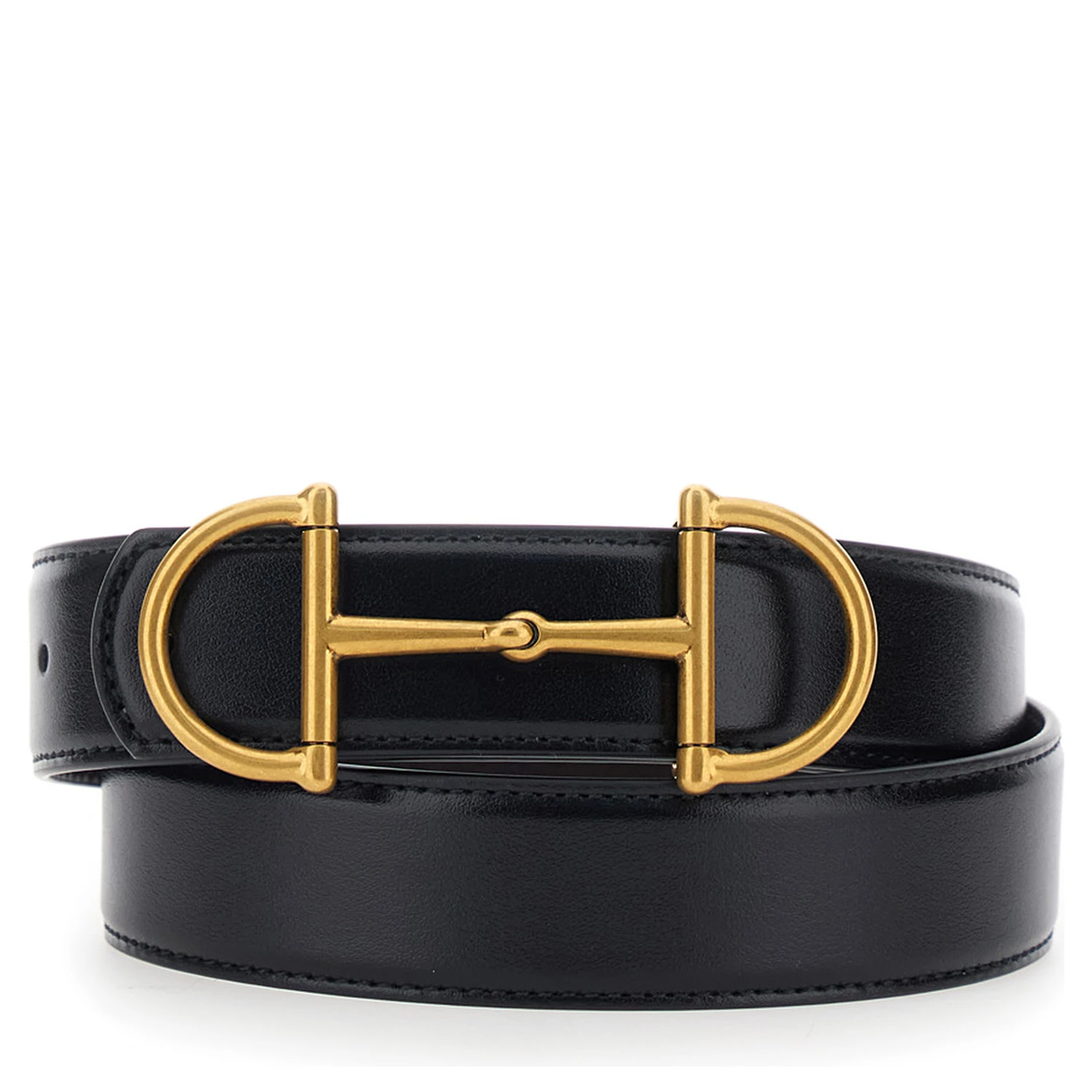 Black Reversible Belt with Horsebit on the Front in Leather Man
