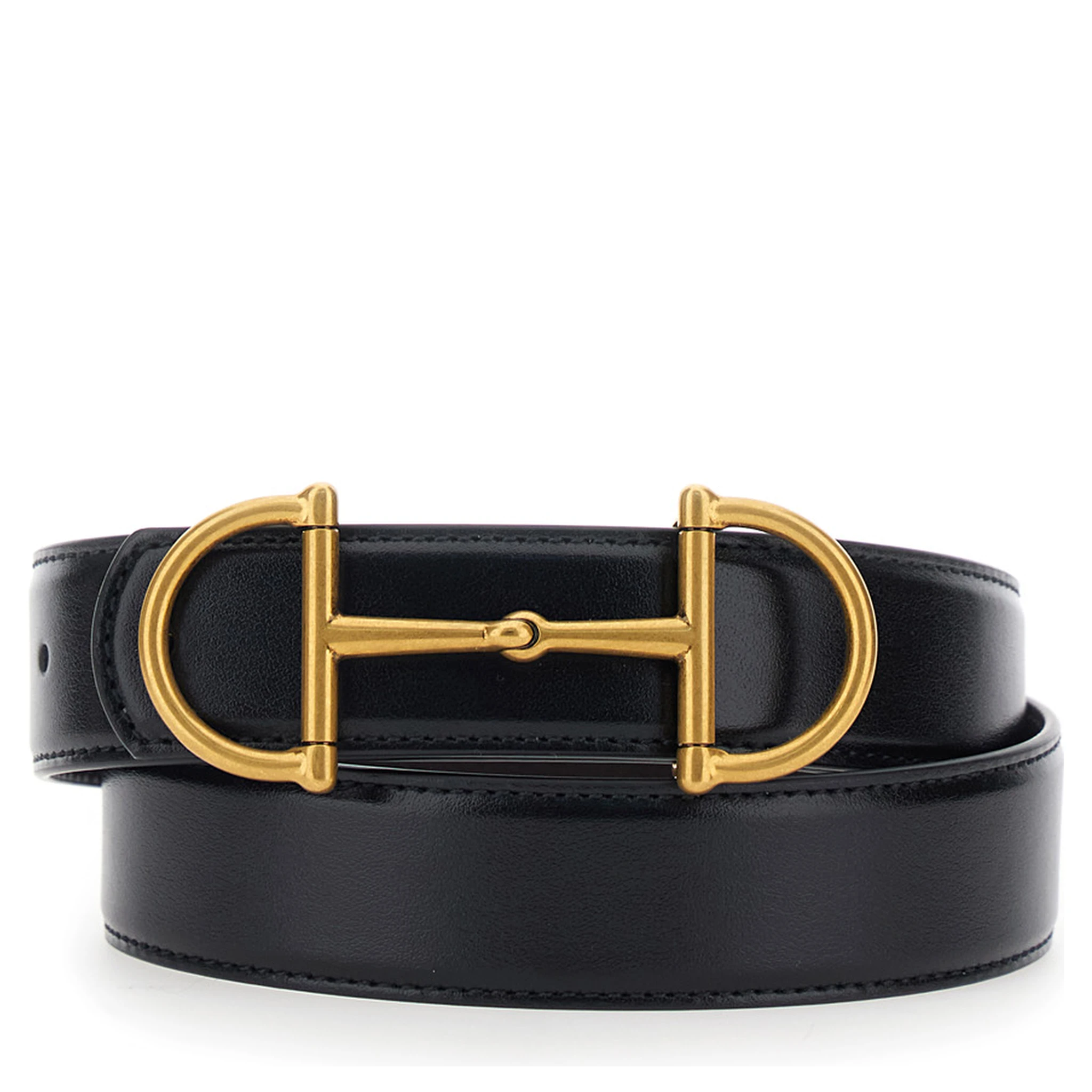 Black Reversible Belt with Horsebit on the Front in Leather Man