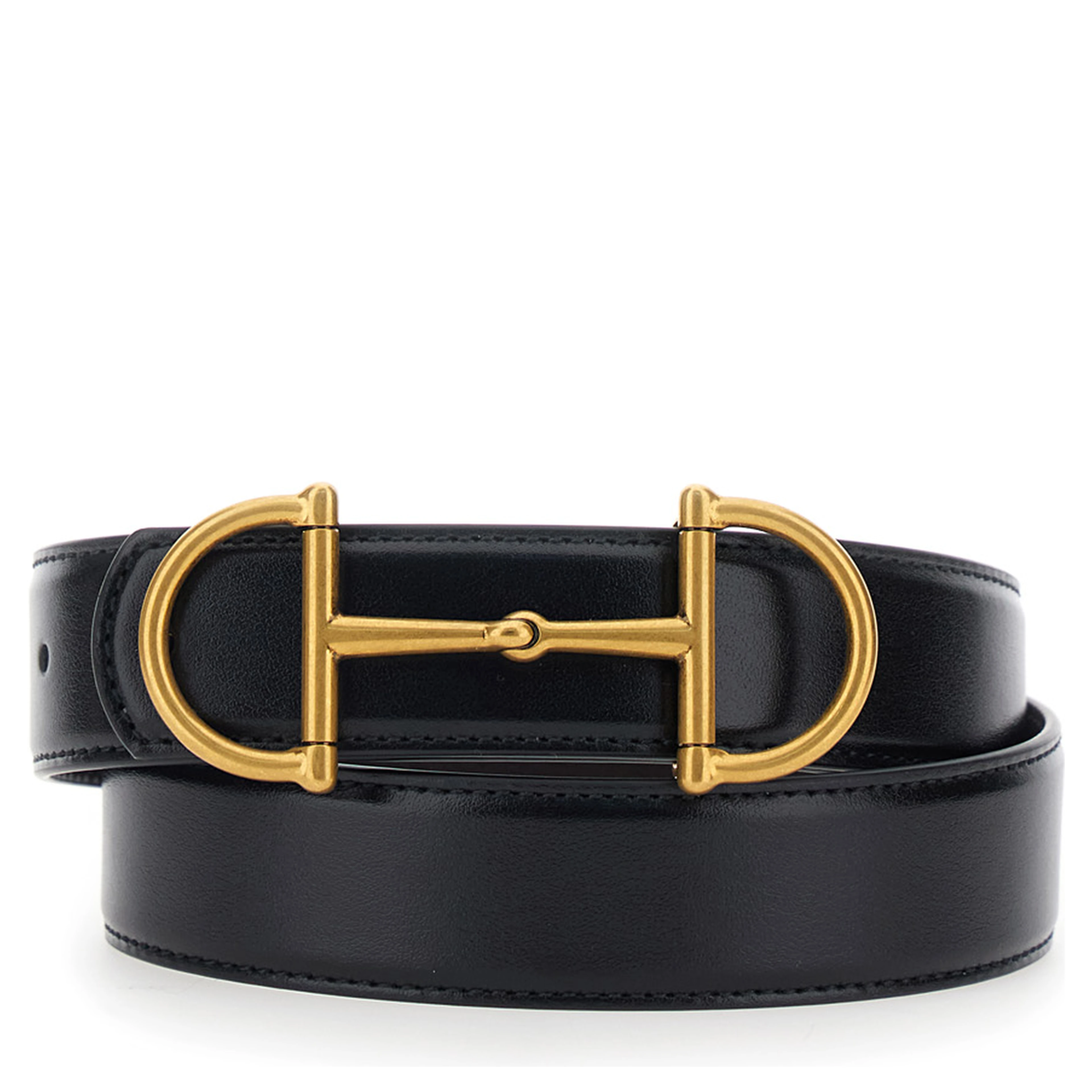 Black Reversible Belt with Horsebit on the Front in Leather Man