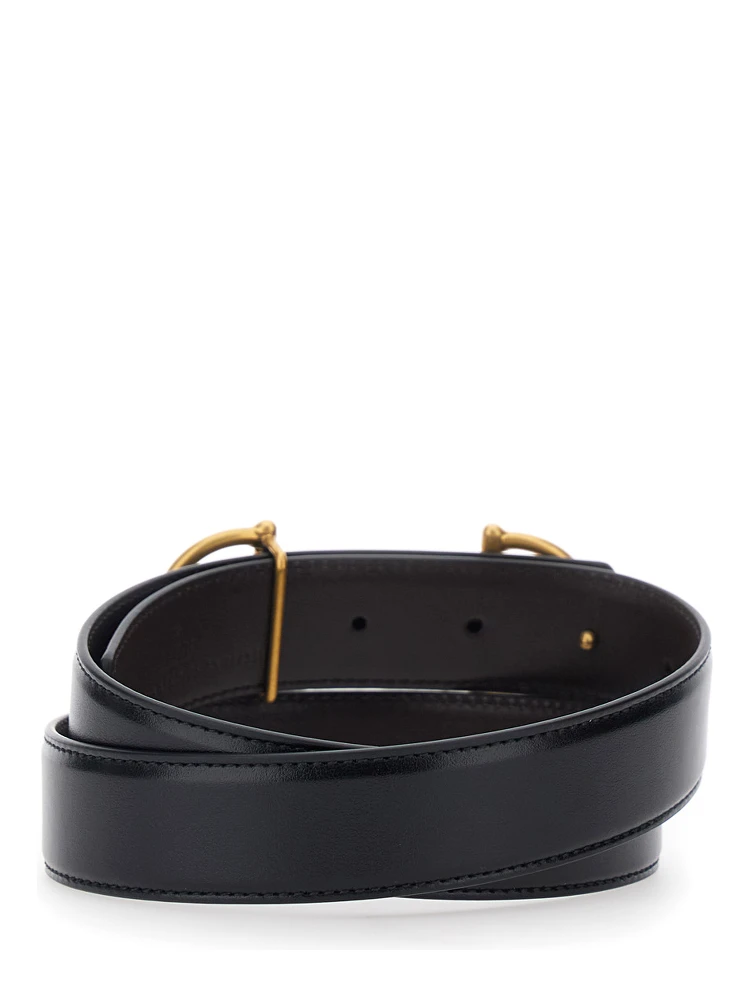 Black Reversible Belt with Horsebit on the Front in Leather Man alternative