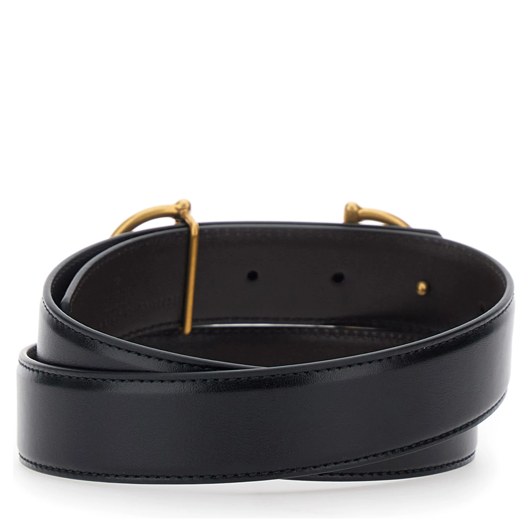 Black Reversible Belt with Horsebit on the Front in Leather Man