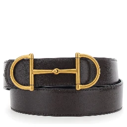 Black Reversible Belt with Horsebit on the Front in Leather Man
