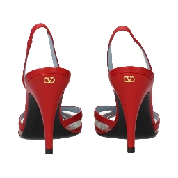 Red Leather Stiletto Heel Sandals